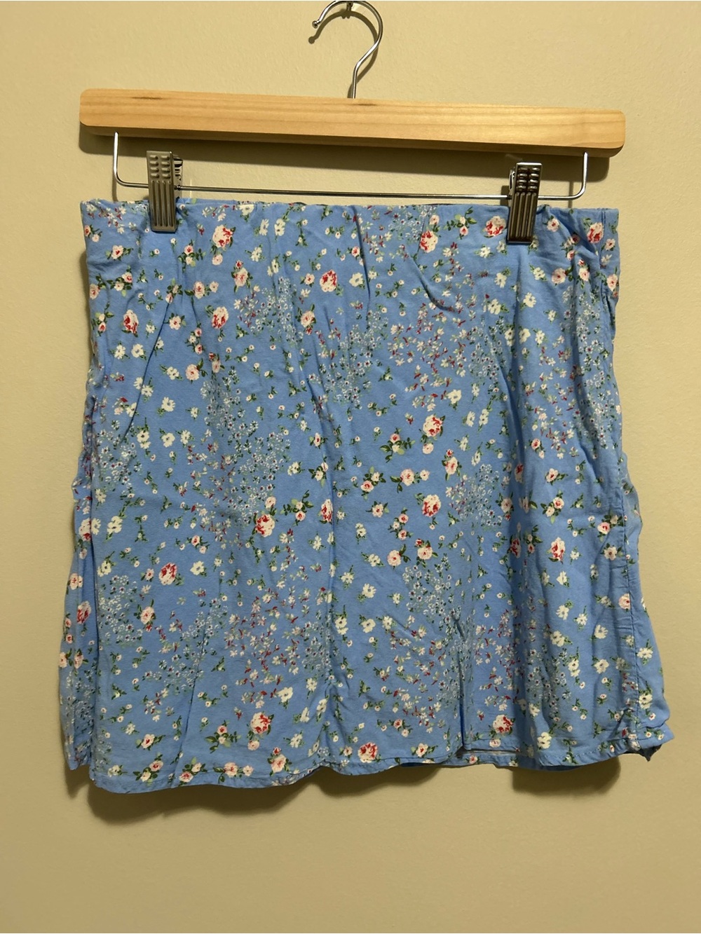 Light Blue Floral Mini Skirt